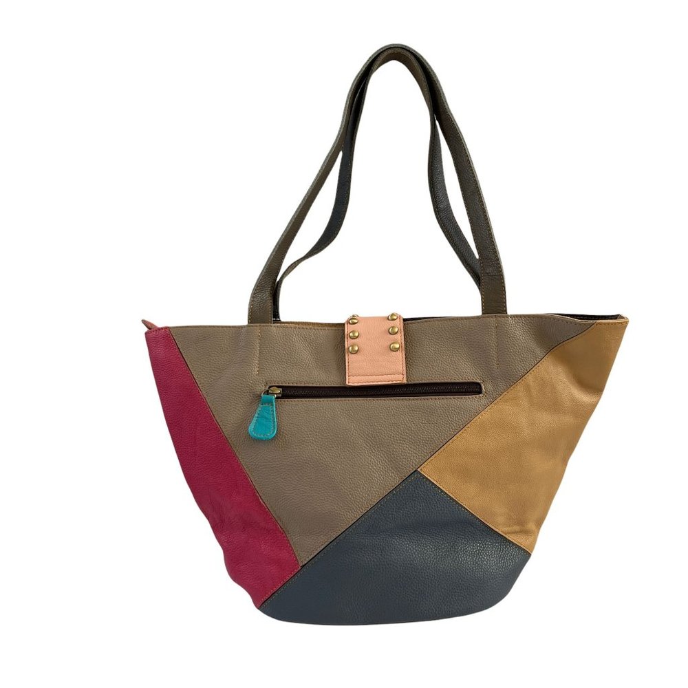 NWT AmeriLeather Thea Leather Tote Bag Boho Colorful Purse Studs Brass P… - Picture 2 of 14
